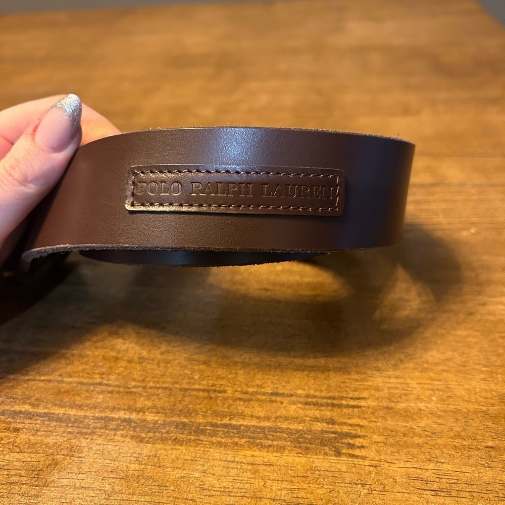 Polo Ralph Lauren Men’s Plaque Leather Roller Buckle Belt Dark Brown Sz 48 - Picture 2 of 5